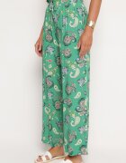 airisa Pantaloni Verzi din Bumbac în Stil Boho cu Picioare Largi și cu Elastic în Talie Jelvia