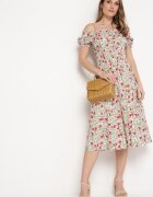 airisa Rochie Alb-Verde Din bumbac Midi cu Imprimeu Floral Stil Spaniolă Anirpe
