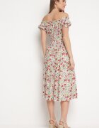airisa Rochie Alb-Verde Din bumbac Midi cu Imprimeu Floral Stil Spaniolă Anirpe