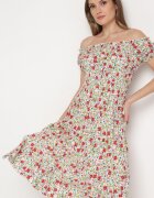 airisa Rochie Alb-Verde Din bumbac Midi cu Imprimeu Floral Stil Spaniolă Anirpe