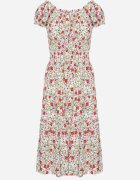 airisa Rochie Alb-Verde Din bumbac Midi cu Imprimeu Floral Stil Spaniolă Anirpe