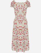 airisa Rochie Alb-Verde Din bumbac Midi cu Imprimeu Floral Stil Spaniolă Anirpe