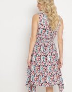 airisa Rochie Bordeaux și Albastră din bumbac petrecută cu croială evazată cu imprimeu floral Brosa