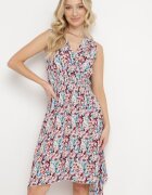 airisa Rochie Bordeaux și Albastră din bumbac petrecută cu croială evazată cu imprimeu floral Brosa