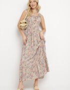 airisa Rochie cloș verde deschis din bumbac cu imprimeu floral cu nasturi Jamallia