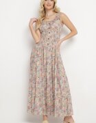 airisa Rochie cloș verde deschis din bumbac cu imprimeu floral cu nasturi Jamallia