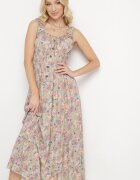 airisa Rochie cloș verde deschis din bumbac cu imprimeu floral cu nasturi Jamallia