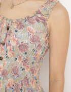 airisa Rochie cloș verde deschis din bumbac cu imprimeu floral cu nasturi Jamallia