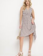 airisa Rochie Galben-Roz din Bumbac Elastic cu Tiv Asimetric și Elastic în Talie Penelorea