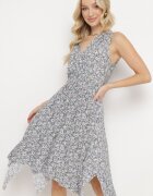 airisa Rochie Granat-Bej din Bumbac Elastic cu Tiv Asimetric și Elastic în Talie Penelorea