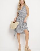 airisa Rochie Granat-Bej din Bumbac Elastic cu Tiv Asimetric și Elastic în Talie Penelorea