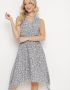airisa Rochie Granat-Bej din Bumbac Elastic cu Tiv Asimetric și Elastic în Talie Penelorea