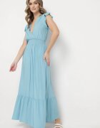 airisa Rochie Maxi Din bumbac Albastră deschis cu decolteu petrecut Evazată Xaliara