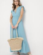 airisa Rochie Maxi Din bumbac Albastră deschis cu decolteu petrecut Evazată Xaliara