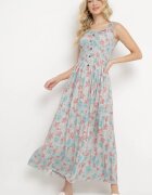 airisa Rochie Mentă Evazată din Bumbac cu Imprimeu Floral cu Nasturi Jamallia