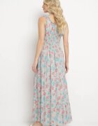 airisa Rochie Mentă Evazată din Bumbac cu Imprimeu Floral cu Nasturi Jamallia