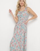 airisa Rochie Mentă Evazată din Bumbac cu Imprimeu Floral cu Nasturi Jamallia