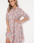 airisa Rochie Midi Alb-Roz Florală cu un Croi Evazat Glevia