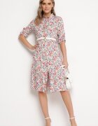 airisa Rochie Midi Alb-Roz Florală cu un Croi Evazat Glevia