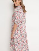 airisa Rochie Midi Alb-Roz Florală cu un Croi Evazat Glevia