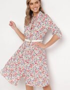 airisa Rochie Midi Alb-Roz Florală cu un Croi Evazat Glevia