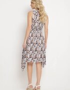 airisa Rochie petrecută bleu marin-bejă din bumbac cu croi evazat cu imprimeu floral Brosa