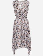 airisa Rochie petrecută bleu marin-bejă din bumbac cu croi evazat cu imprimeu floral Brosa
