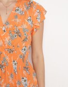 airisa Rochie Portocalie de Bumbac cu Decolteu Petrecut cu Flori Akariela