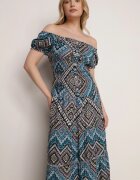 airisa Rochie Verde-Albastră din Bumbac în Stil Spaniol cu Model Etno și Elastic în Talie Kinetha