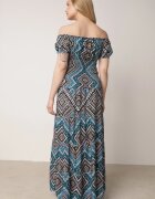 airisa Rochie Verde-Albastră din Bumbac în Stil Spaniol cu Model Etno și Elastic în Talie Kinetha