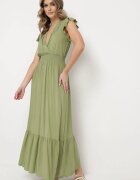 airisa Rochie Verde de Bumbac Maxi cu Decolteu Petrecut Cloș Xaliara