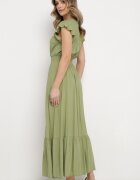 airisa Rochie Verde de Bumbac Maxi cu Decolteu Petrecut Cloș Xaliara