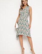 airisa Rochie Verde de Bumbac Petrecută Evazată cu Imprimeu Floral Brosă