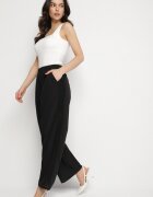 alina Pantaloni Negri cu Bumbac cu Croială Largă cu Talie Înaltă și Dantelă Efadwenna