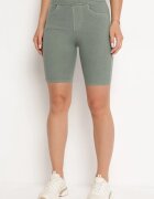 alina Pantaloni scurți Jeans Verzi cu elastic în talie și talie înaltă Kivolia