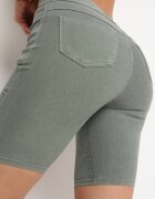 alina Pantaloni scurți Jeans Verzi cu elastic în talie și talie înaltă Kivolia