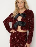 allyson Bluză Bordo tip înfășurare cu Paiete și Panglici din Satin Nissea