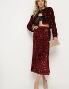 allyson Bluză Bordo tip înfășurare cu Paiete și Panglici din Satin Nissea
