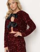 allyson Bluză Bordo tip înfășurare cu Paiete și Panglici din Satin Nissea