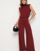 allyson Complet Bordo Bluză cu Legătură și Pantaloni Largi Halazea
