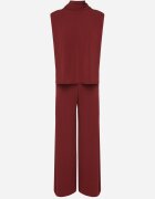 allyson Complet Bordo Bluză cu Legătură și Pantaloni Largi Halazea