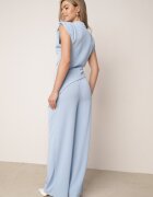 allyson Compleu Albastru deschis Bluză cu Umeri Marcați și Pantaloni Largi cu Elastic Divaires