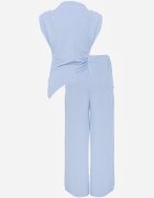 allyson Compleu Albastru deschis Bluză cu Umeri Marcați și Pantaloni Largi cu Elastic Divaires