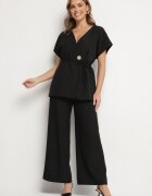 allyson Compleu de costum Negru Sacou cu Centură și Pantaloni Largi Milsedi