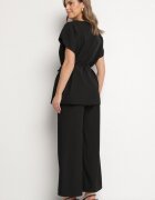 allyson Compleu de costum Negru Sacou cu Centură și Pantaloni Largi Milsedi