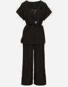 allyson Compleu de costum Negru Sacou cu Centură și Pantaloni Largi Milsedi