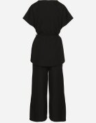 allyson Compleu de costum Negru Sacou cu Centură și Pantaloni Largi Milsedi