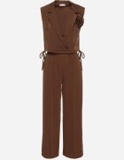 allyson Compleu Maro Bluză Petrecută cu Broșă Florală și Pantaloni Largi Reavilia