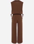 allyson Compleu Maro Bluză Petrecută cu Broșă Florală și Pantaloni Largi Reavilia
