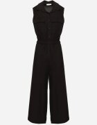 allyson Compleu Negru din Viscoză Bluză Scurtă cu Nasturi Pantaloni Larghi cu Elastic în Talie Rissanama
